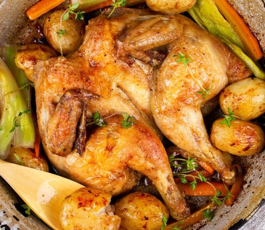 Spatchcock Chicken Roasted With Herbs & Vegetables