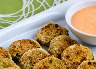 Oven-Fried Green Tomatoes with Sriracha-Ranch Dipping Sauce