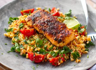Cajun Lime & Honey Salmon With Tomato Cauliflower Rice