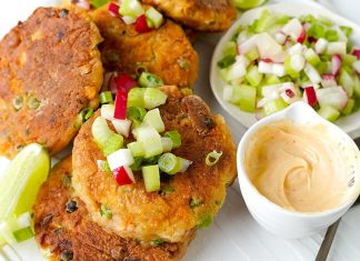 Salmon Fish Cakes With Sweet Potatoes & Peas