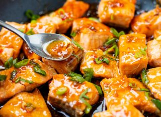Salmon Bites With Sticky Sweet Chili Soy Glaze