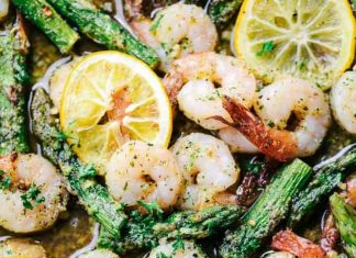 Sheet Pan Lemon Garlic Butter Shrimp with Asparagus