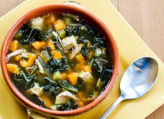 Slow Cooker Turkey Soup with Kale and Sweet Potatoes