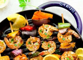 Grilled Lemon Garlic Butter Shrimp with Vegetables