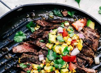 Grilled Garlic Herb Flank Steak with Avocado Corn Salsa