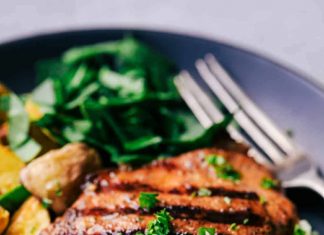 Grilled Spinach and Herb Stuffed Pork Chops