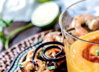 Coconut Honey Lime Shrimp with Sriracha Mango Dip