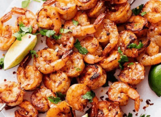 Grilled Spicy Lime Shrimp with Creamy Avocado Cilantro Sauce