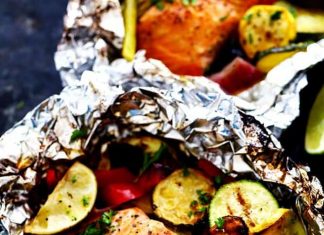 Grilled Lime Butter Salmon in Foil with Summer Veggies