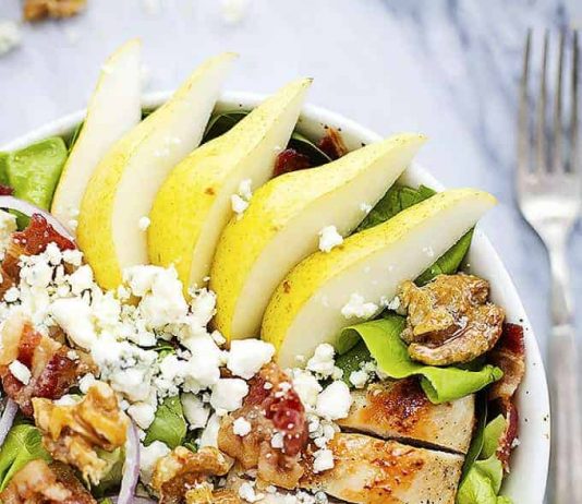 Grilled Chicken, Bacon, and Pear Salad with Poppyseed Dressing
