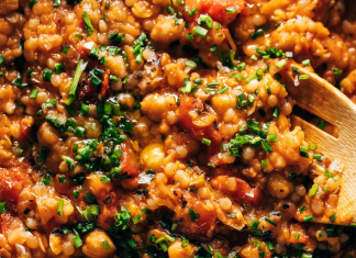 Pearl Couscous Skillet with Tomatoes, Chickpeas, and Feta Recipe