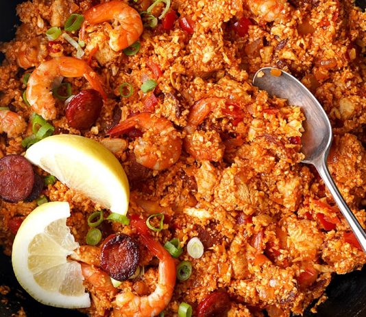 Spanish Cauliflower Rice (With Chorizo, Chicken & Shrimp)