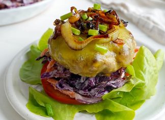 Grilled Onion Cheddar Burgers & Coleslaw